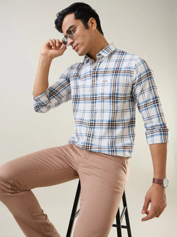 Camel Checkered Regular Fit Shirt Tim Paris