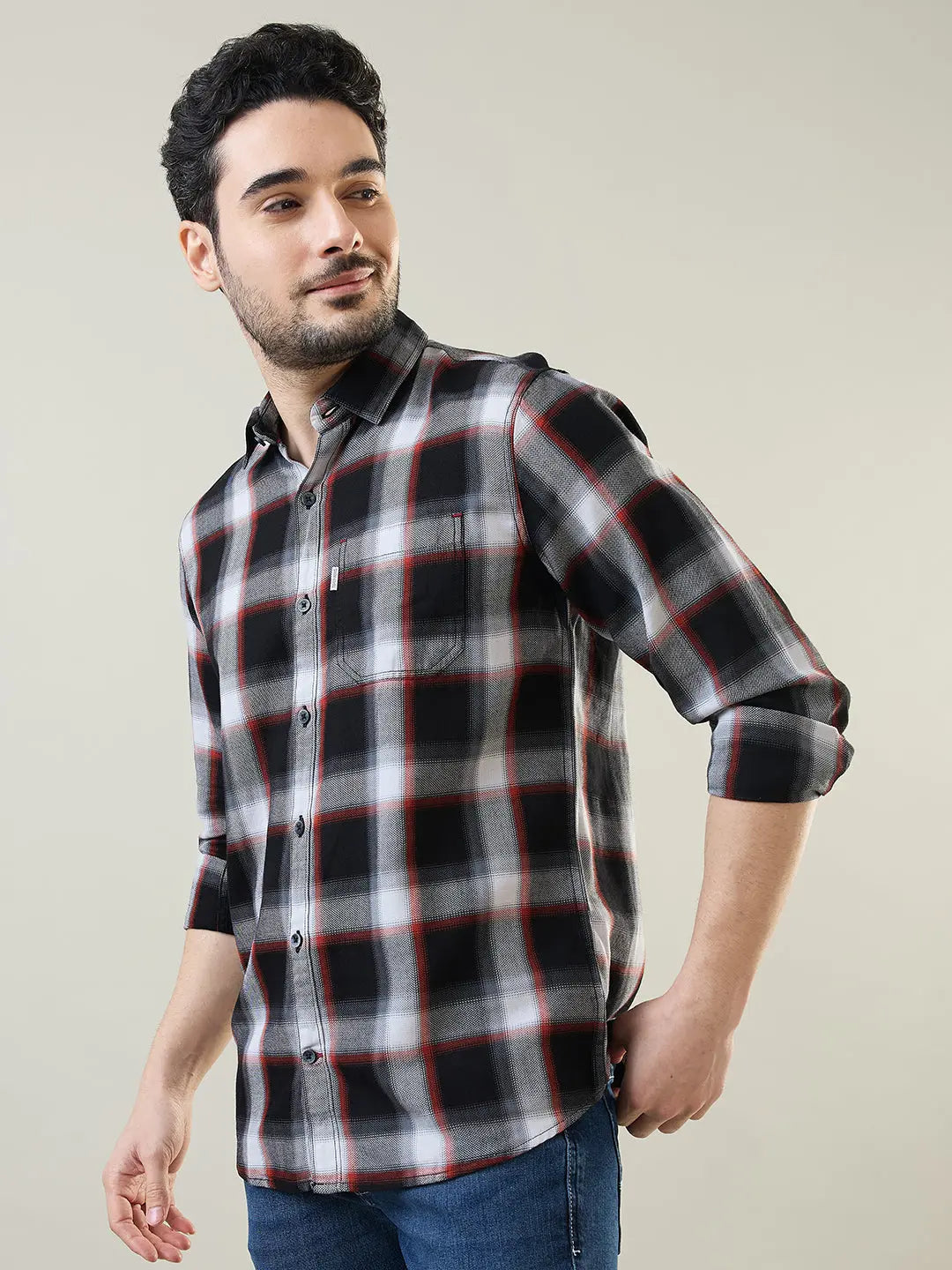 Black Checkered Regular Fit Shirt TIM PARIS