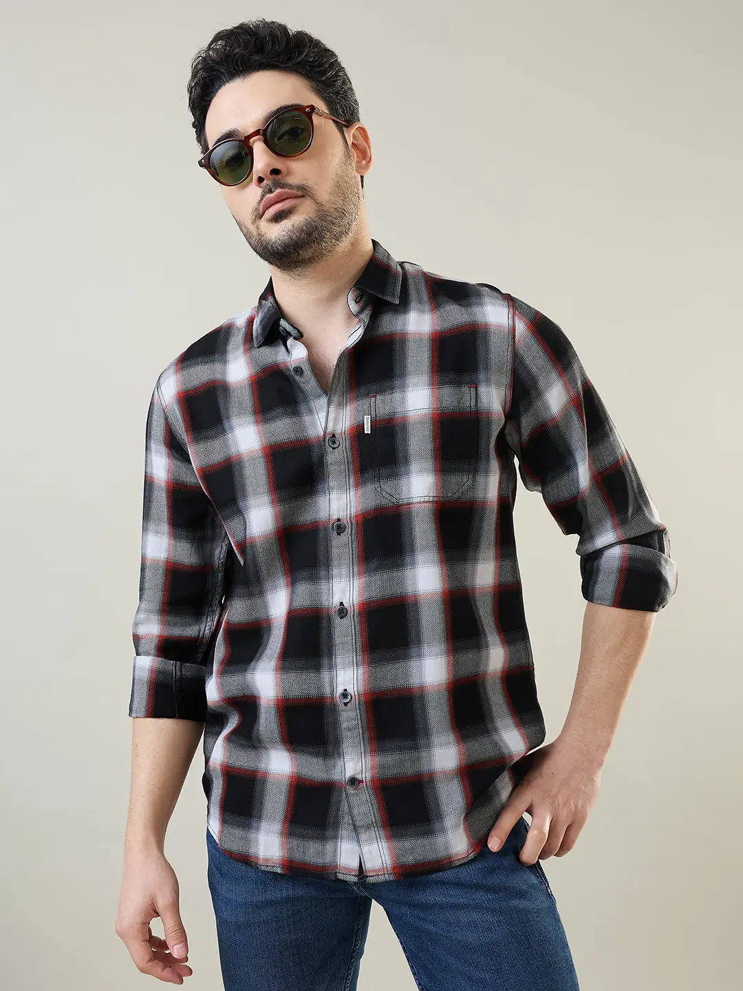 Black Checkered Regular Fit Shirt TIM PARIS