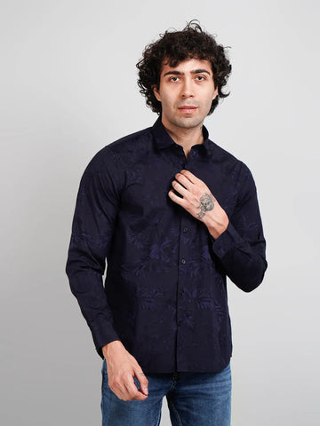 Navy Blue Solid Regular Fit Shirt Tim Paris