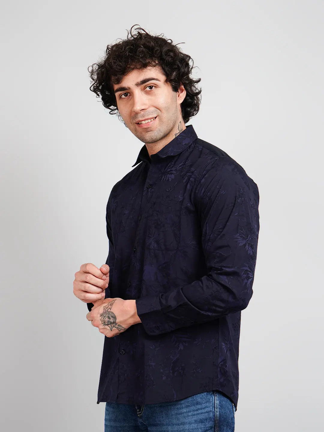 Navy Blue Solid Regular Fit Shirt Tim Paris
