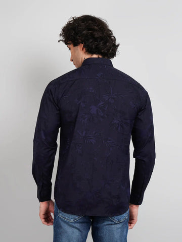 Navy Blue Solid Regular Fit Shirt Tim Paris