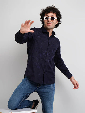 Navy Blue Solid Regular Fit Shirt Tim Paris
