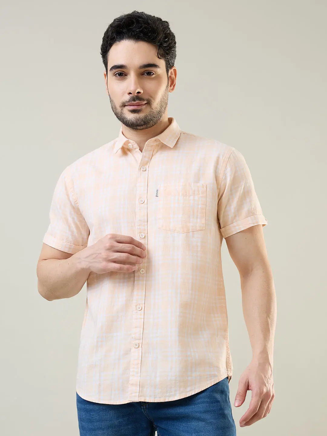 Orange Checkered Regular Fit Shirt TIM PARIS