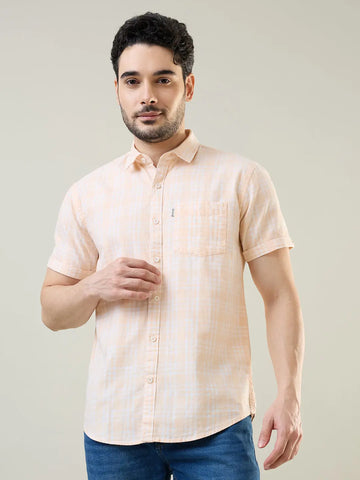 Orange Checkered Regular Fit Shirt TIM PARIS