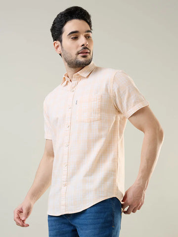 Orange Checkered Regular Fit Shirt TIM PARIS