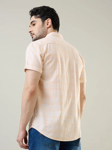 Orange Checkered Regular Fit Shirt TIM PARIS