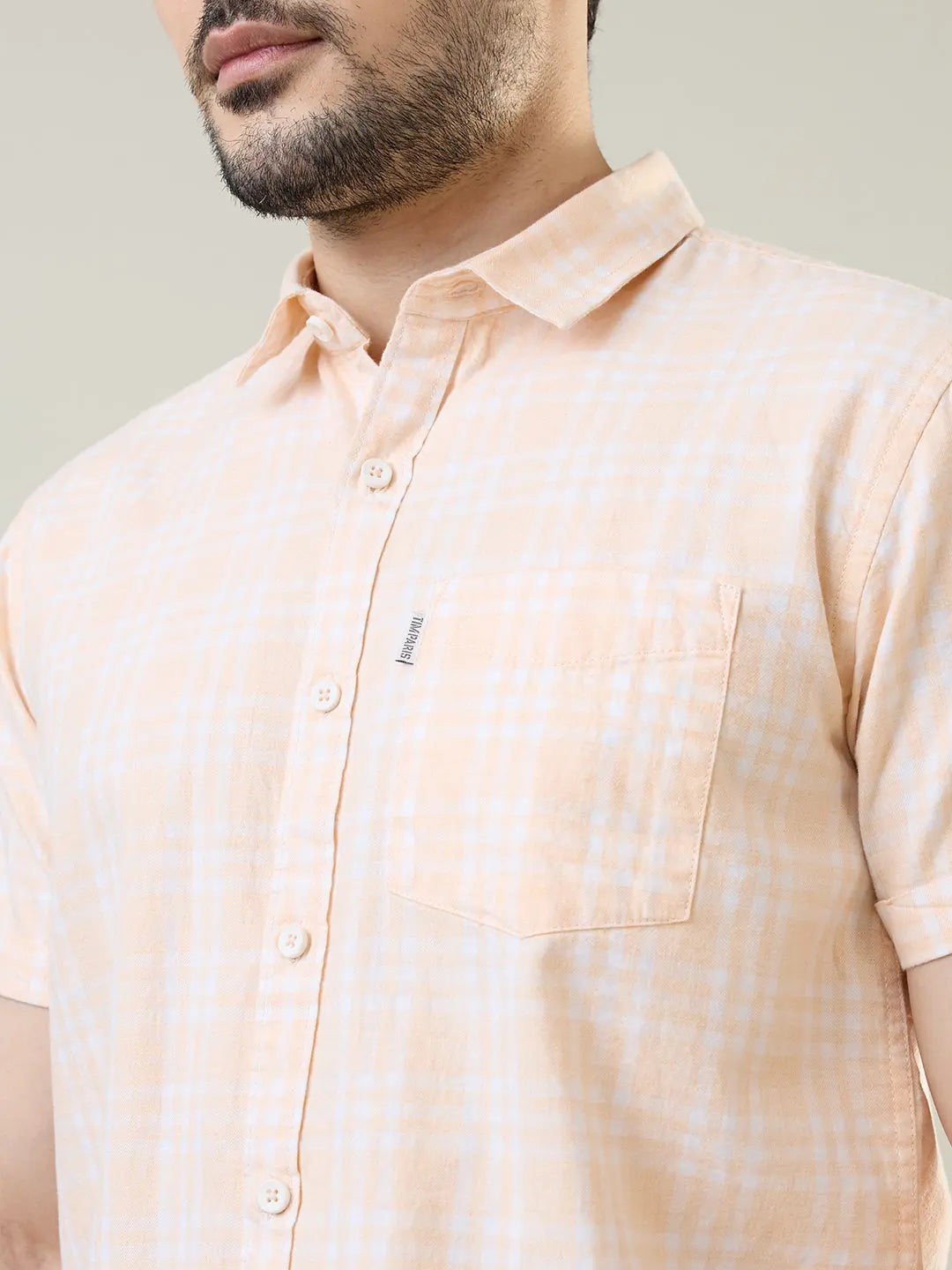 Orange Checkered Regular Fit Shirt TIM PARIS