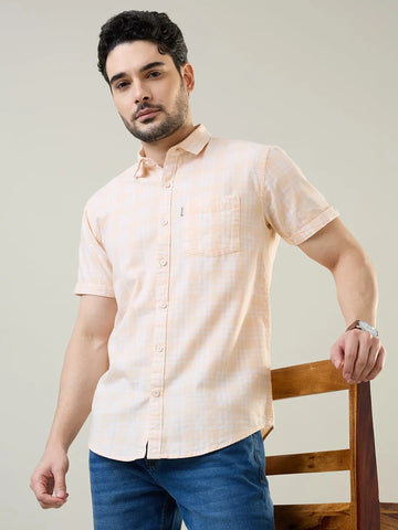 Orange Checkered Regular Fit Shirt TIM PARIS