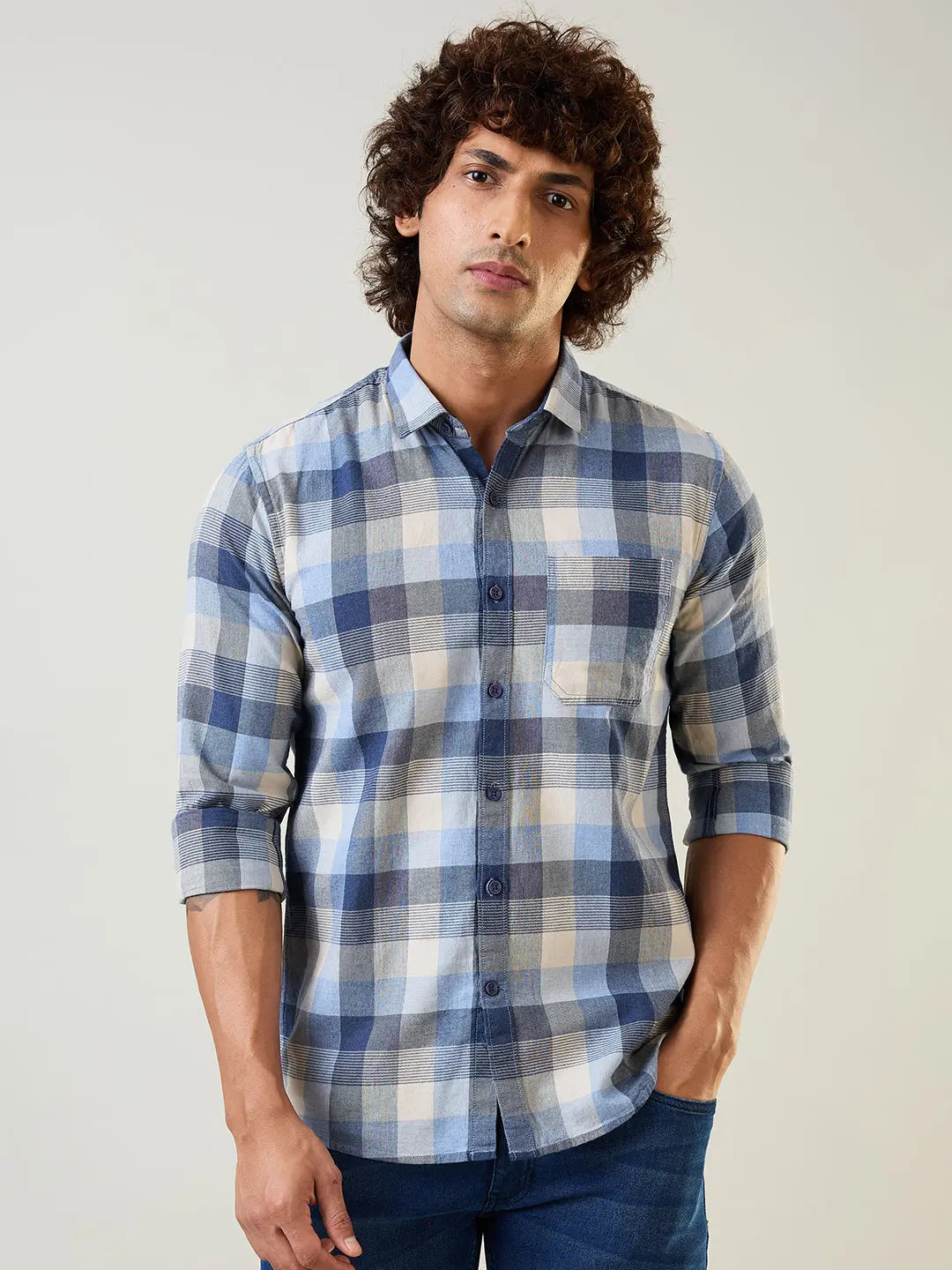 Blue Checkered Regular Fit Shirt TIM PARIS