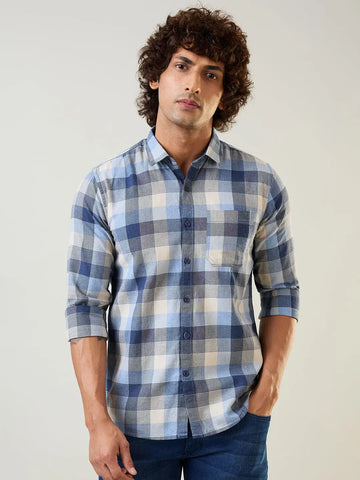 Blue Checkered Regular Fit Shirt TIM PARIS