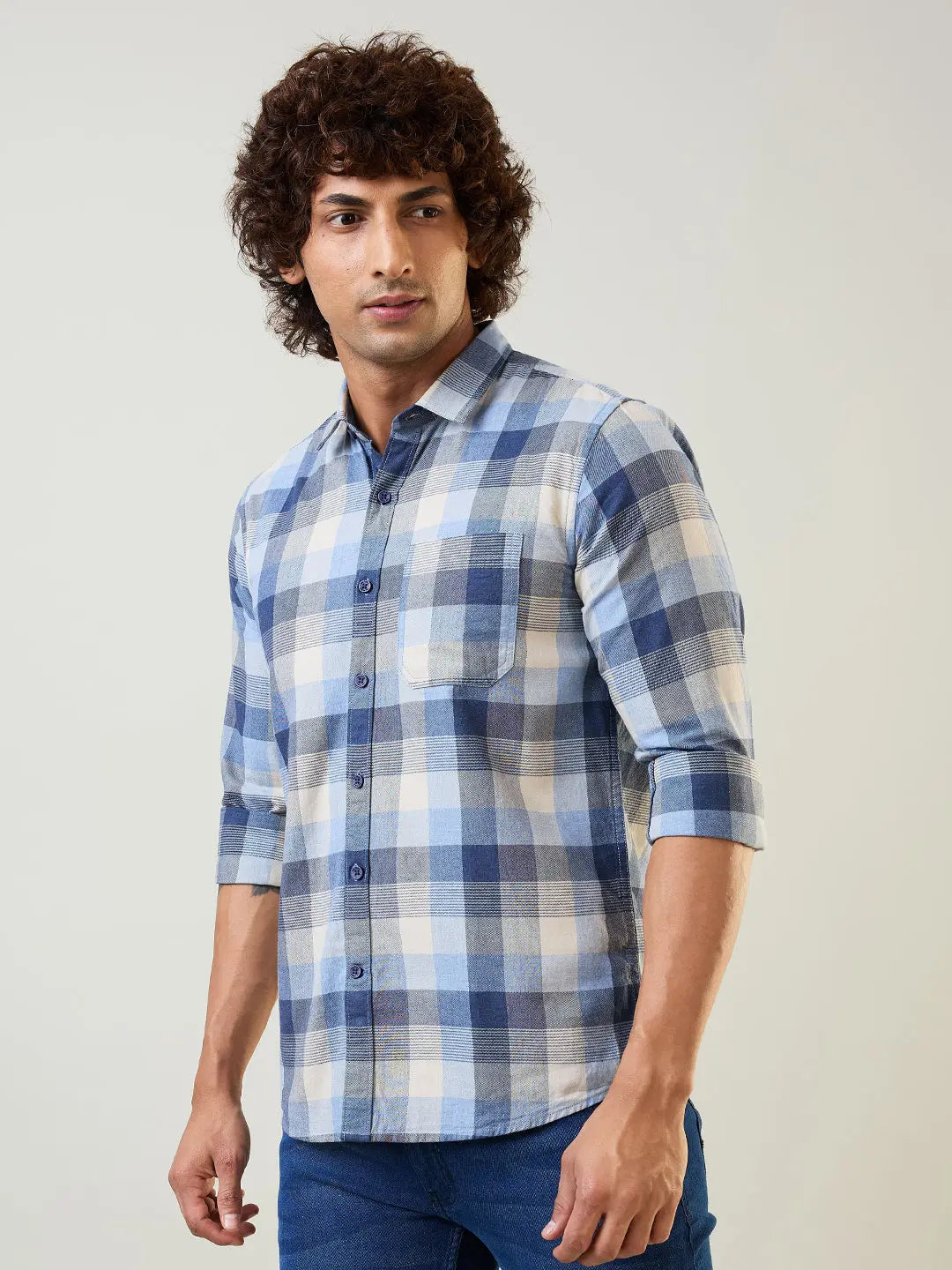 Blue Checkered Regular Fit Shirt TIM PARIS