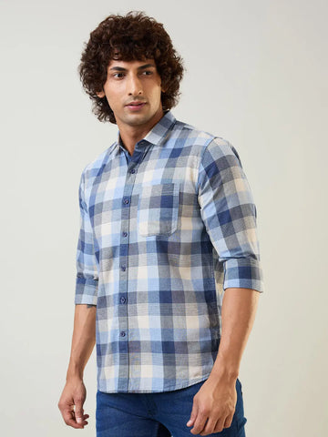 Blue Checkered Regular Fit Shirt TIM PARIS