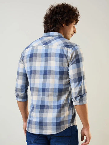 Blue Checkered Regular Fit Shirt TIM PARIS