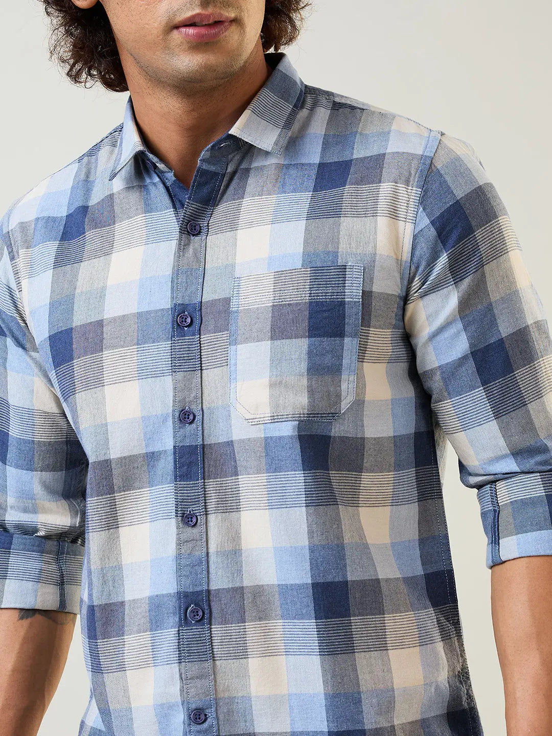 Blue Checkered Regular Fit Shirt TIM PARIS
