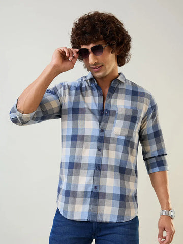 Blue Checkered Regular Fit Shirt TIM PARIS
