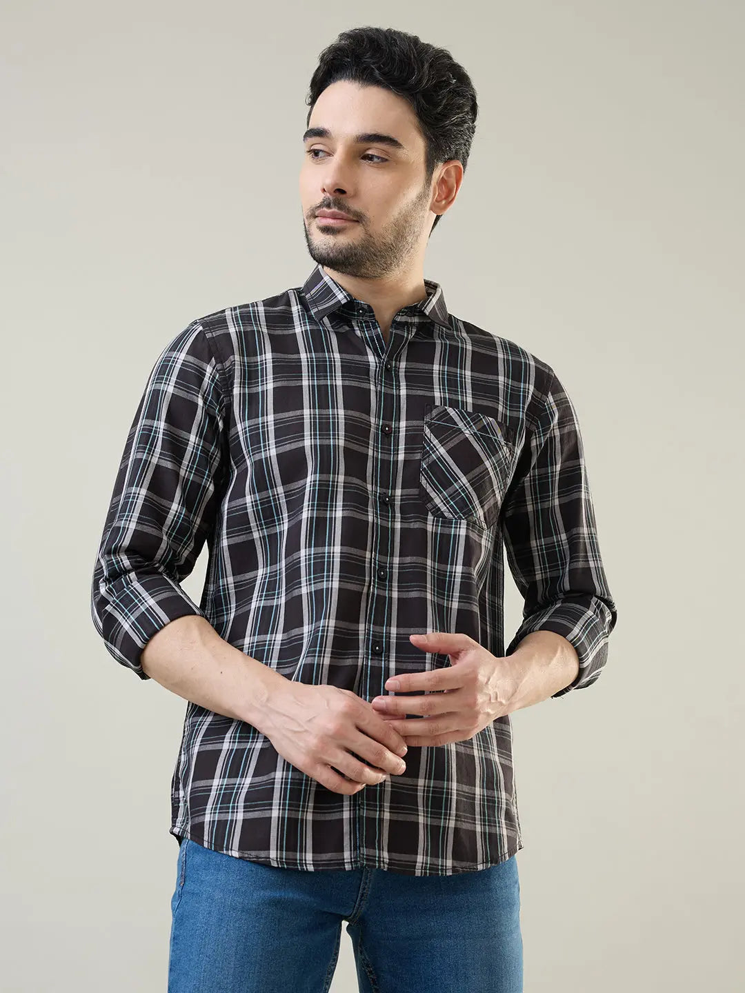 Black Checkered Regular Fit Shirt TIM PARIS