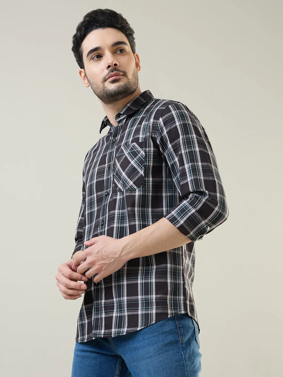 Black Checkered Regular Fit Shirt TIM PARIS