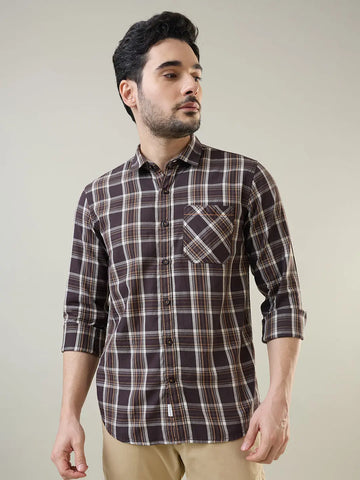 Brown Checkered Regular Fit Shirt TIM PARIS