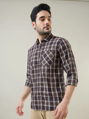 Brown Checkered Regular Fit Shirt TIM PARIS