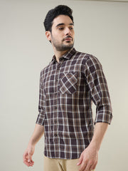 Brown Checkered Regular Fit Shirt