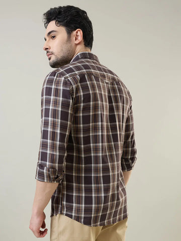 Brown Checkered Regular Fit Shirt TIM PARIS
