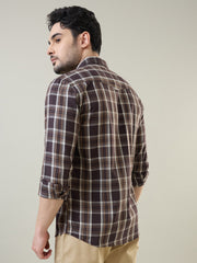 Brown Checkered Regular Fit Shirt