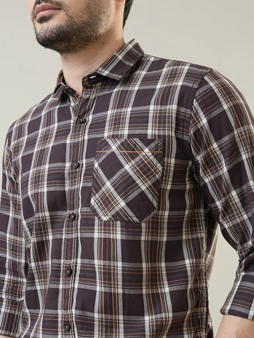 Brown Checkered Regular Fit Shirt TIM PARIS