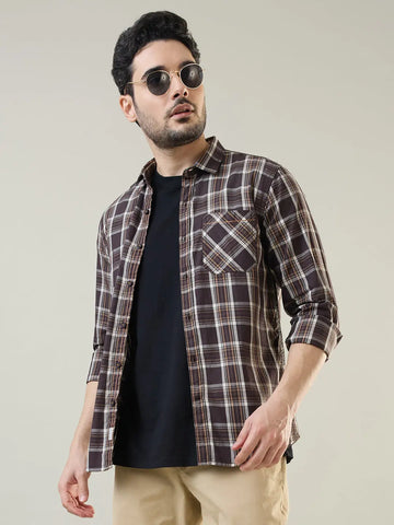 Brown Checkered Regular Fit Shirt TIM PARIS