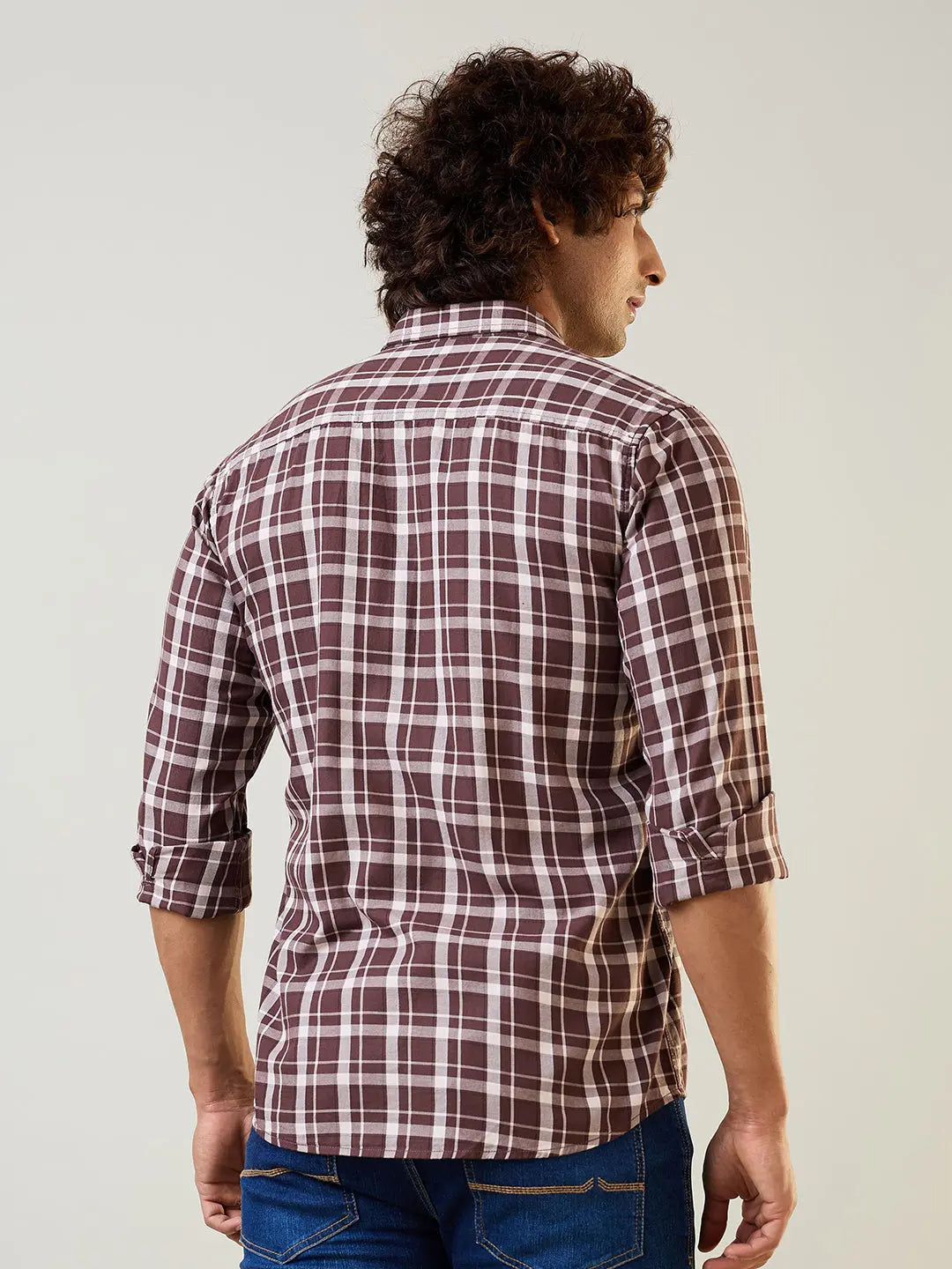 Brown Checkered Regular Fit Shirt TIM PARIS