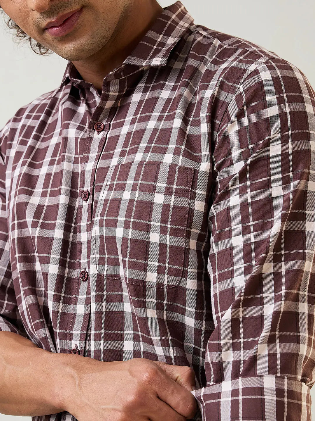 Brown Checkered Regular Fit Shirt TIM PARIS