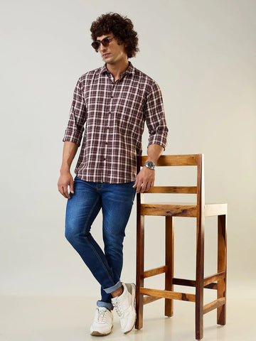 Brown Checkered Regular Fit Shirt TIM PARIS