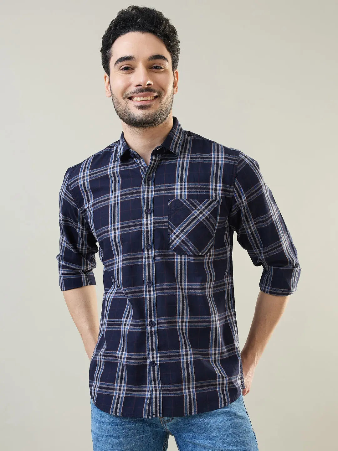 Blue Checkered Regular Fit Shirt TIM PARIS