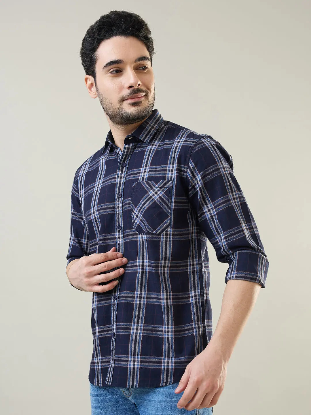 Blue Checkered Regular Fit Shirt TIM PARIS