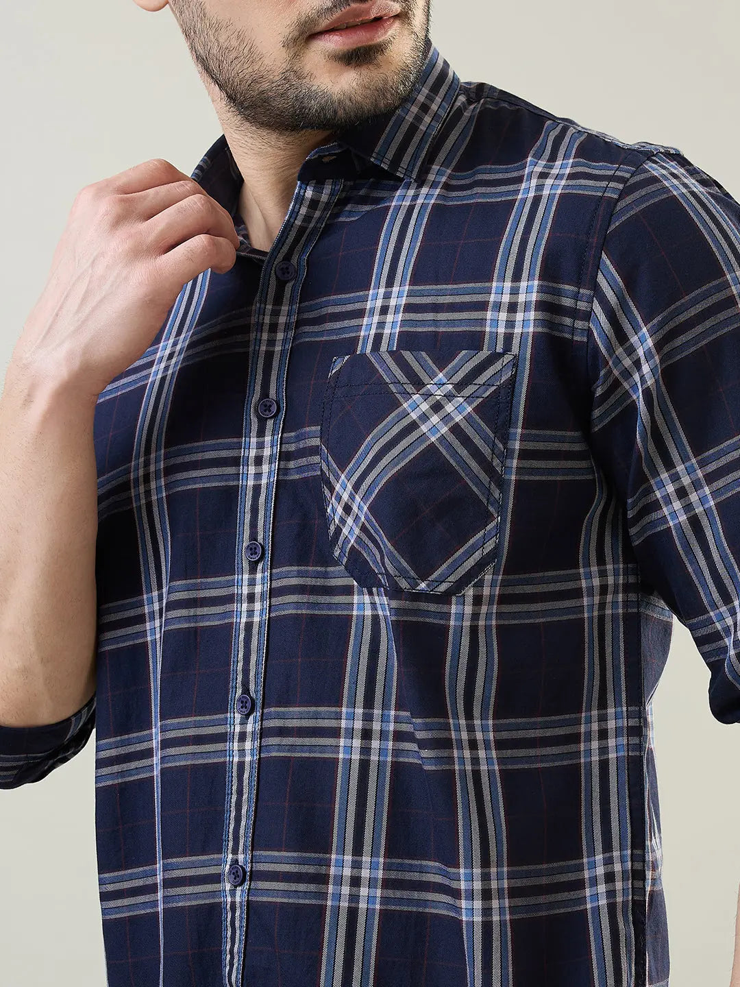 Blue Checkered Regular Fit Shirt TIM PARIS