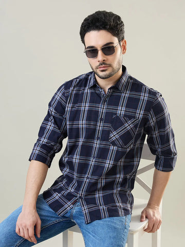 Blue Checkered Regular Fit Shirt TIM PARIS
