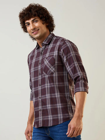 Brown Checkered Regular Fit Shirt TIM PARIS