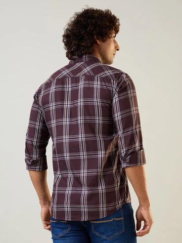 Brown Checkered Regular Fit Shirt TIM PARIS