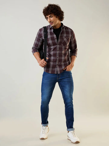 Brown Checkered Regular Fit Shirt TIM PARIS