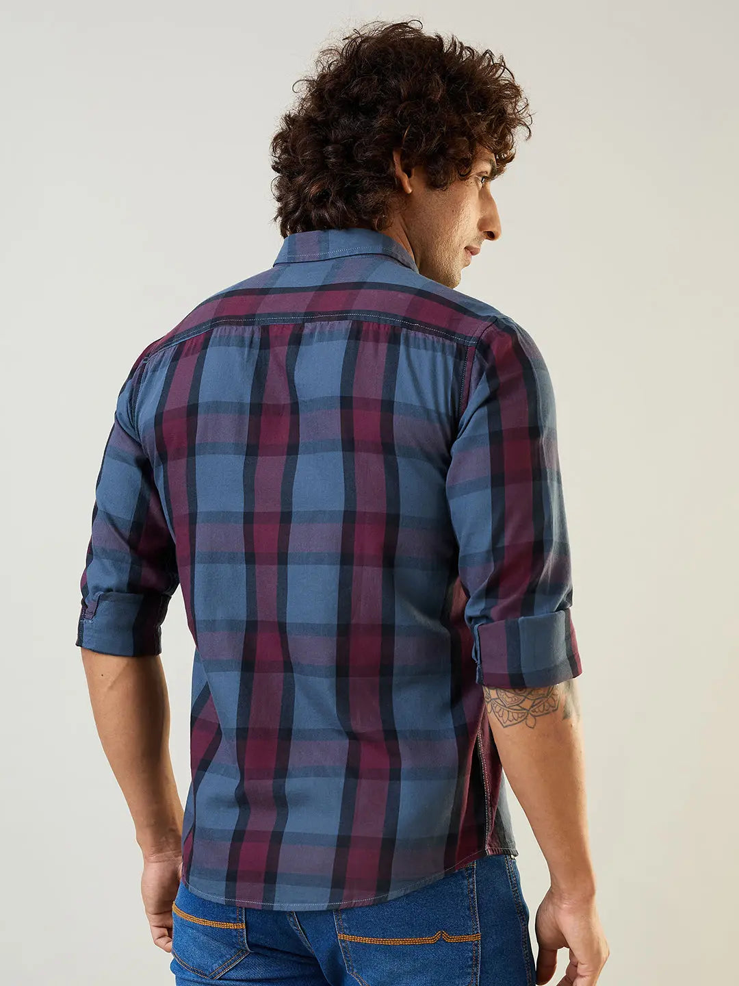 Grey Checkered Regular Fit Shirt TIM PARIS