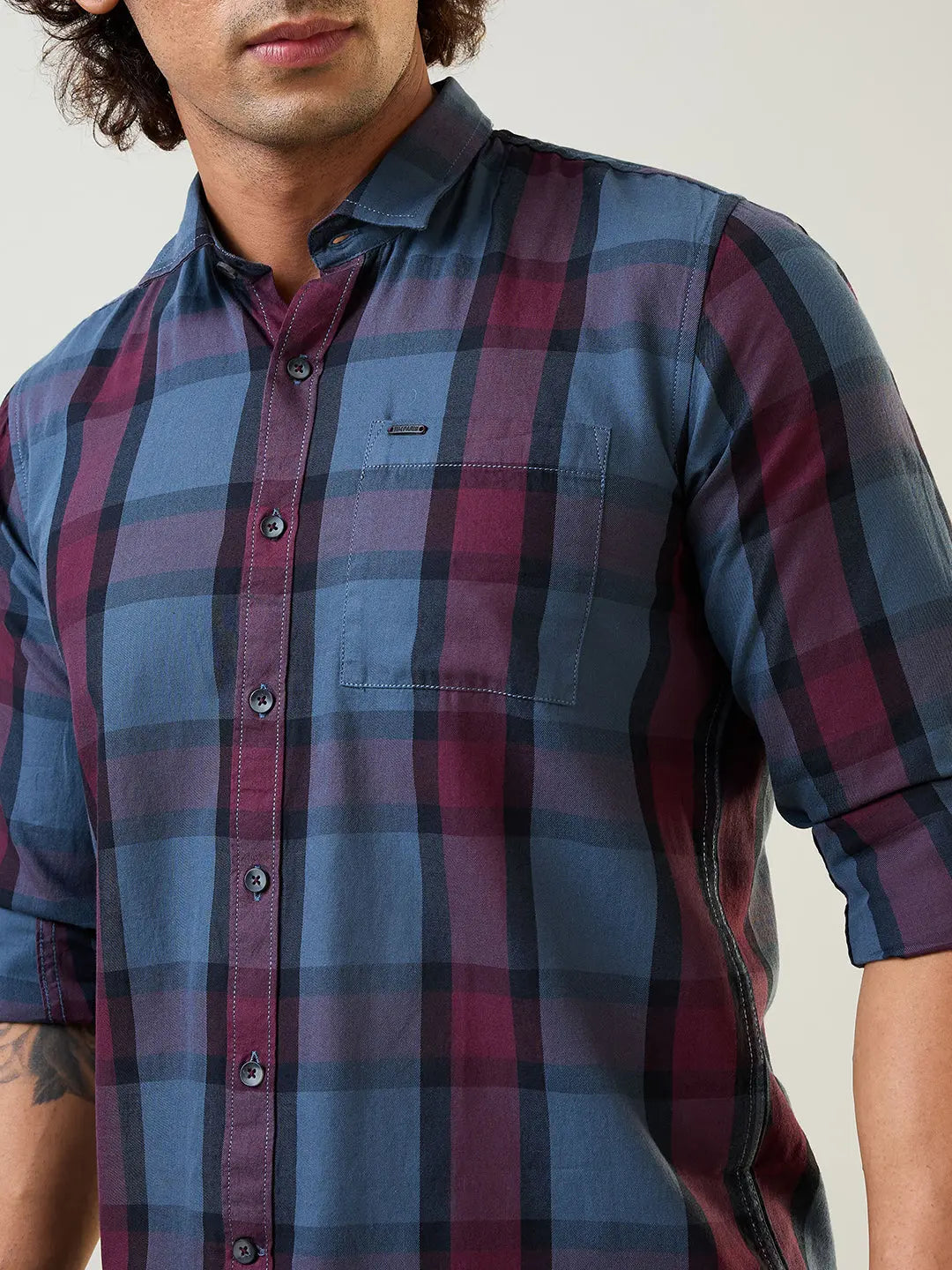 Grey Checkered Regular Fit Shirt TIM PARIS