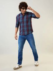 Grey Checkered Regular Fit Shirt TIM PARIS