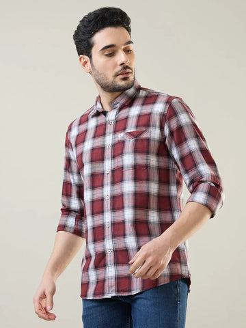 Maroon Checkered Regular Fit Shirt TIM PARIS