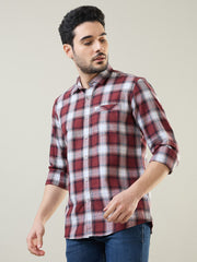 Maroon Checkered Regular Fit Shirt