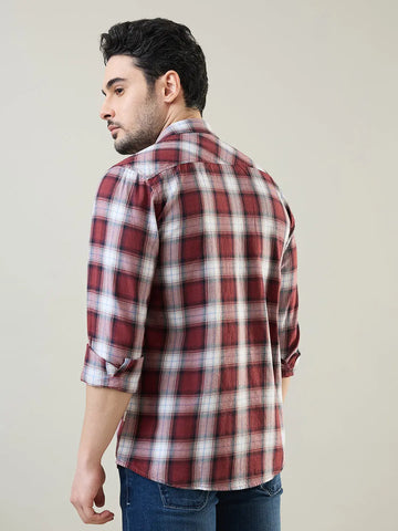 Maroon Checkered Regular Fit Shirt TIM PARIS