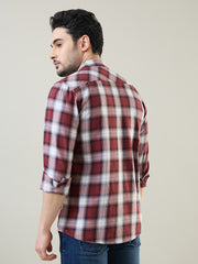 Maroon Checkered Regular Fit Shirt