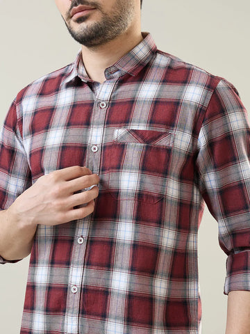 Maroon Checkered Regular Fit Shirt TIM PARIS