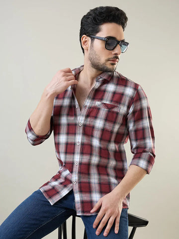 Maroon Checkered Regular Fit Shirt TIM PARIS