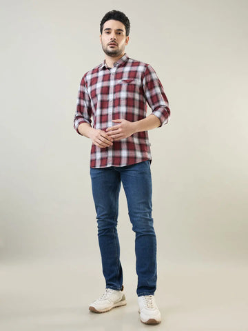 Maroon Checkered Regular Fit Shirt TIM PARIS