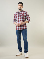 Maroon Checkered Regular Fit Shirt
